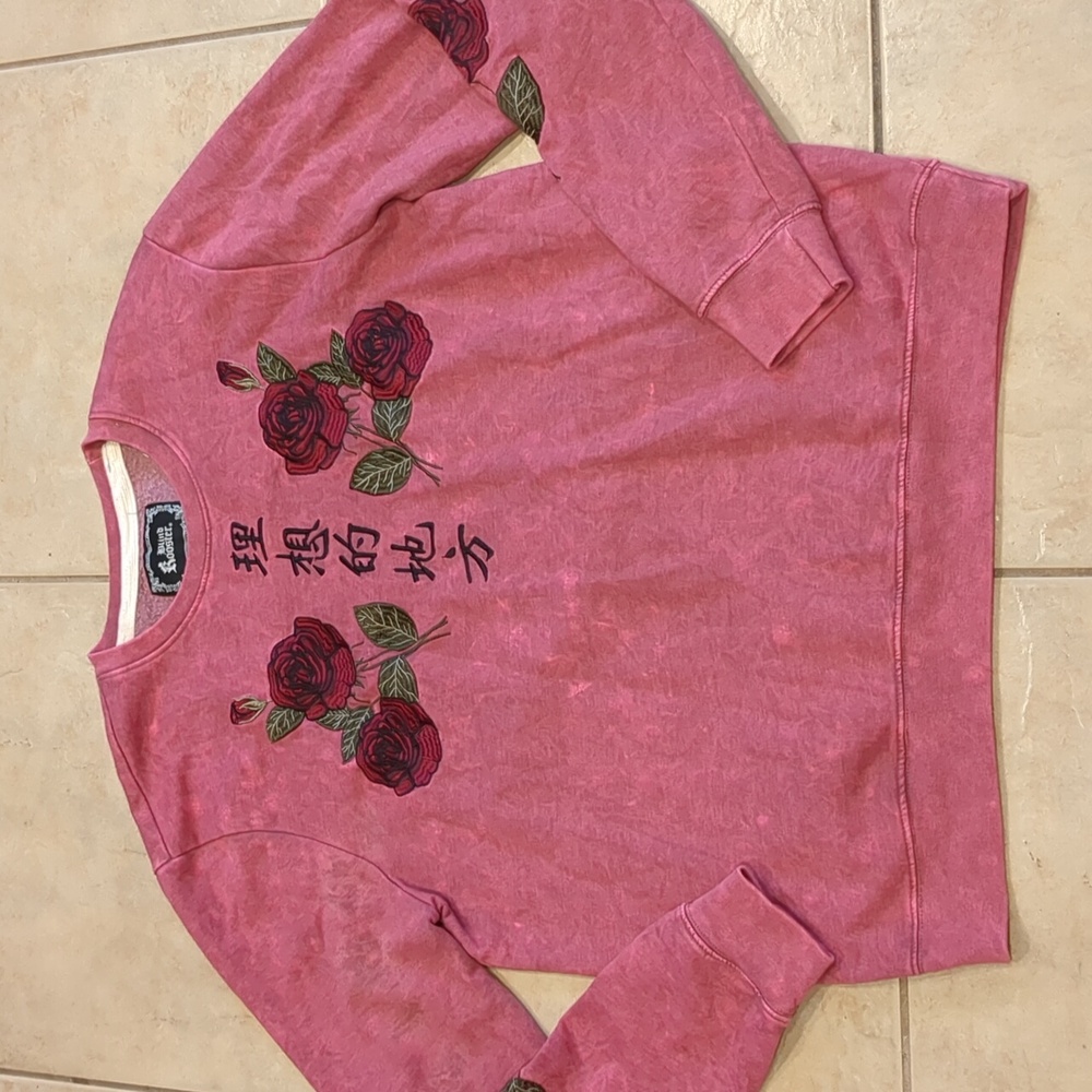 Blind Rooster Embroidered Rose Crew Neck Sweatshirt Size XL NWOT